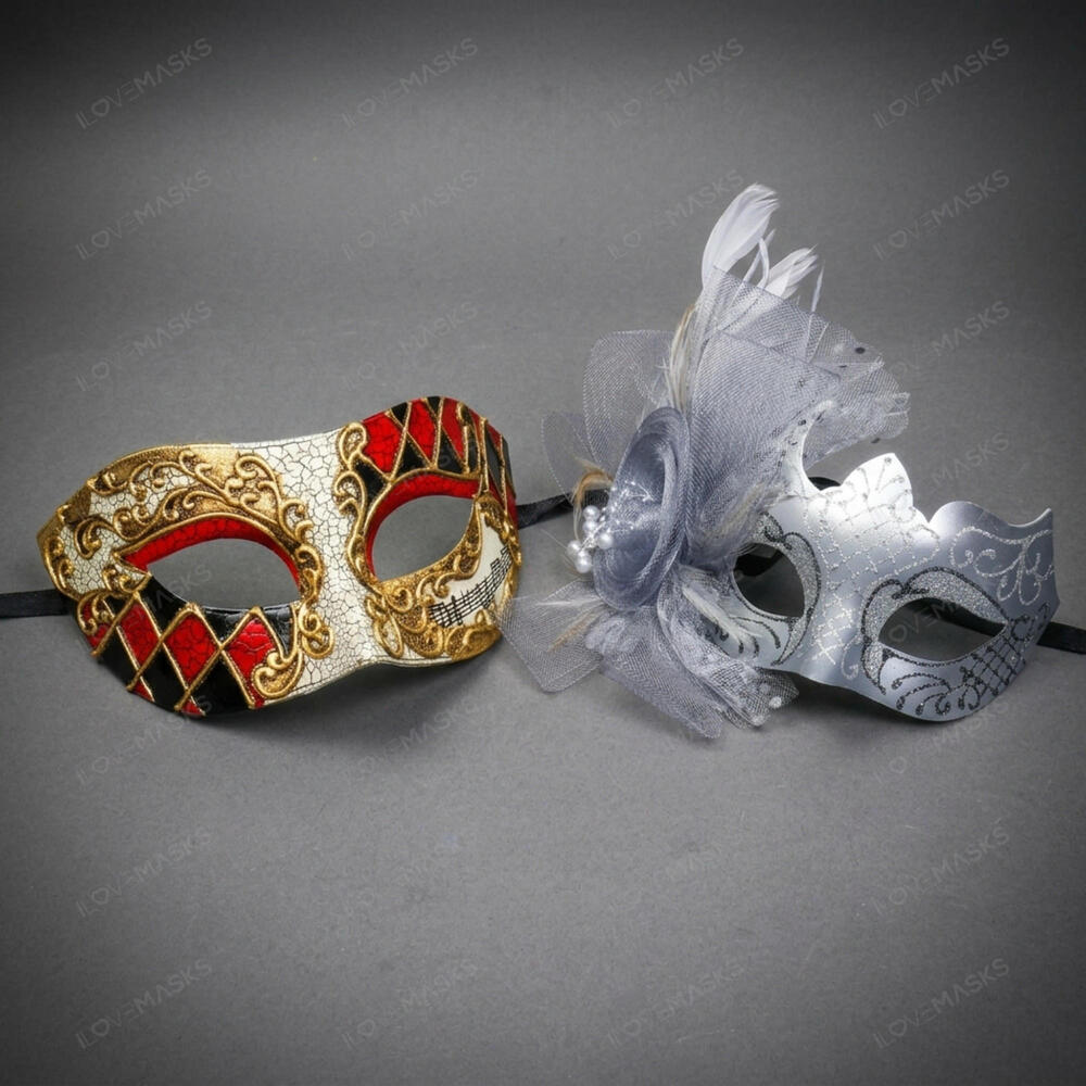 Venetian Jester Silver Flower Masquerade Halloween Party mask